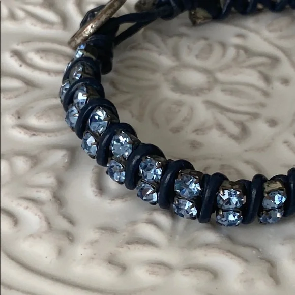 Fossil Sky Blue Crystal Rhinestone Leather Wrapped Bracelet Bohemian Sparkle - Picture 7 of 16